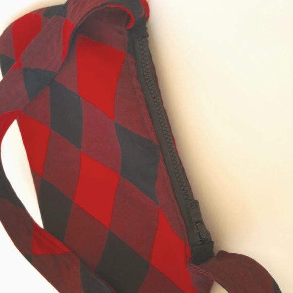 Wool Buffalo Plaid Check Red Black Curvy Shoulder Bag Romantic Hand Made OOAK - Picture 3 of 8
